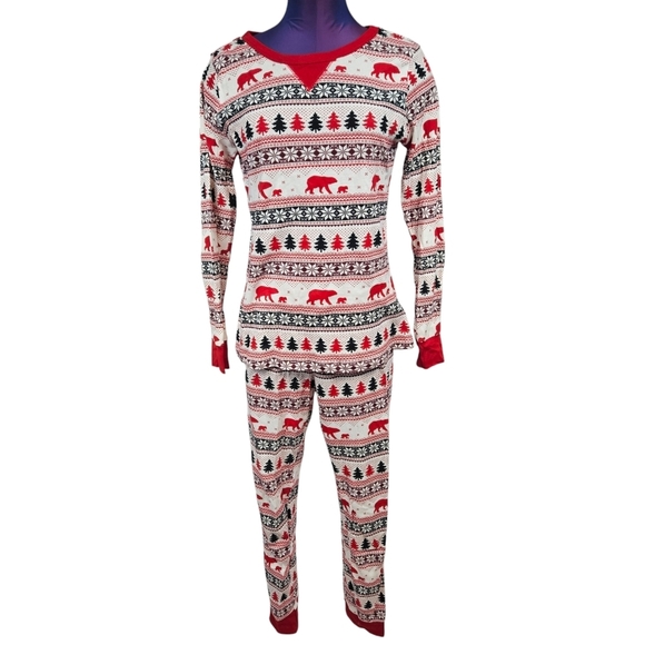 WonderShop Red & White Festive Bear Fair Isle Pajama Set Size Medium Women's G62 - Picture 2 of 12